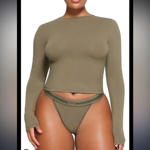 SKIMS Olive Long Sleeve Bodysuit